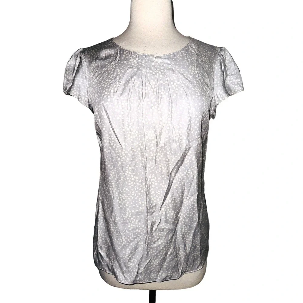 A9 Boden Womens Blouse Shirt Top Gray Polka Dot Silk  Size 6 Business Casual Dre
